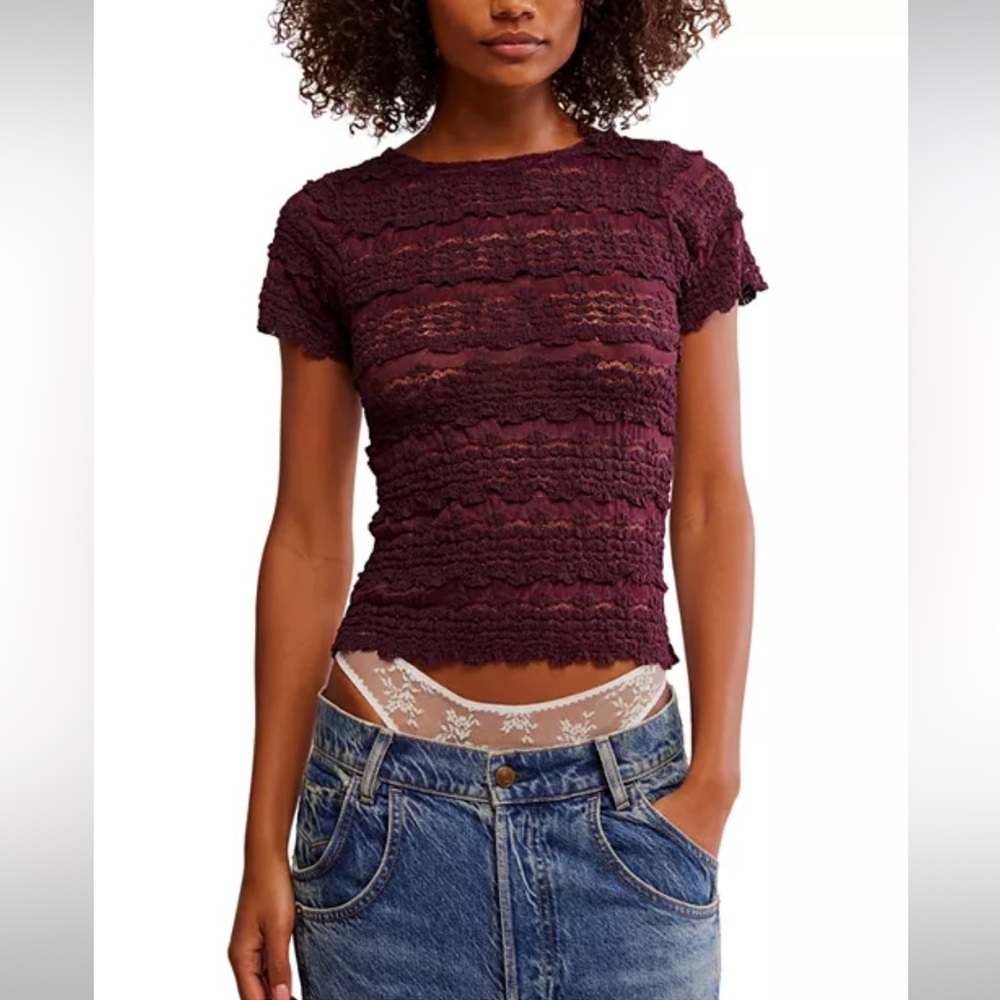 FREE PEOPLE Angelina Lace Tee NWT MSRP $68 *SOLD OUT COLOR*